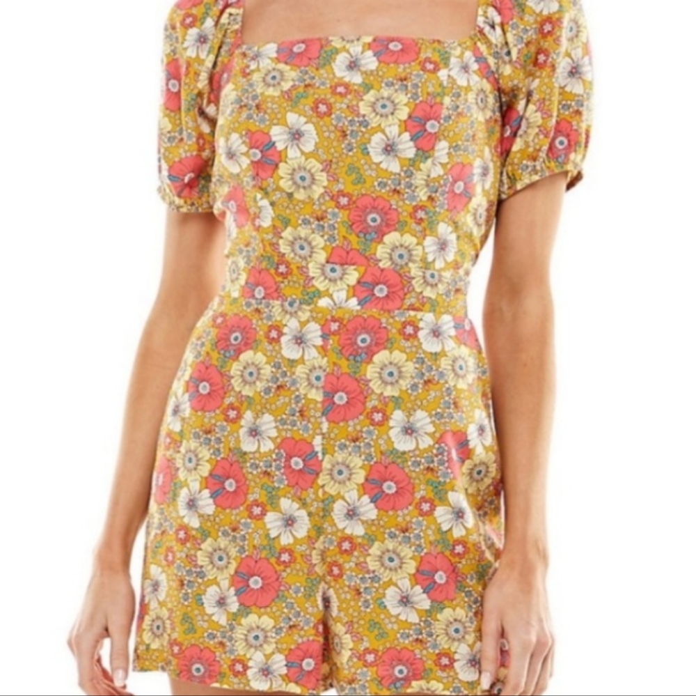 Lily Rose Citron Yellow Floral CrissCross Back Romper XXL